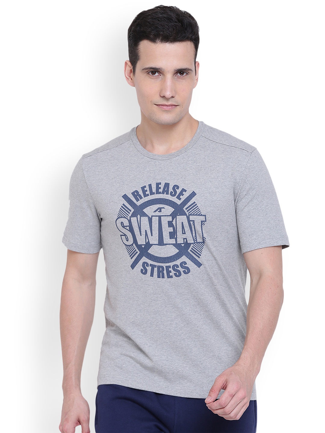Alcis Men Grey Printed Round Neck T-shirt