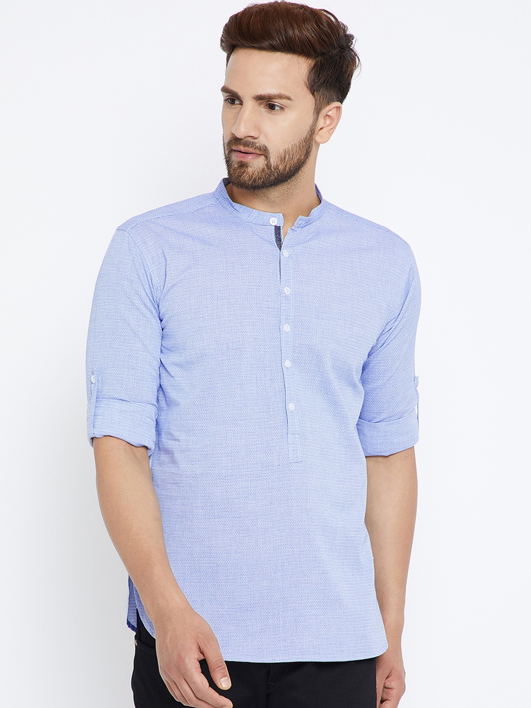 even Men Blue Solid Straight Kurta