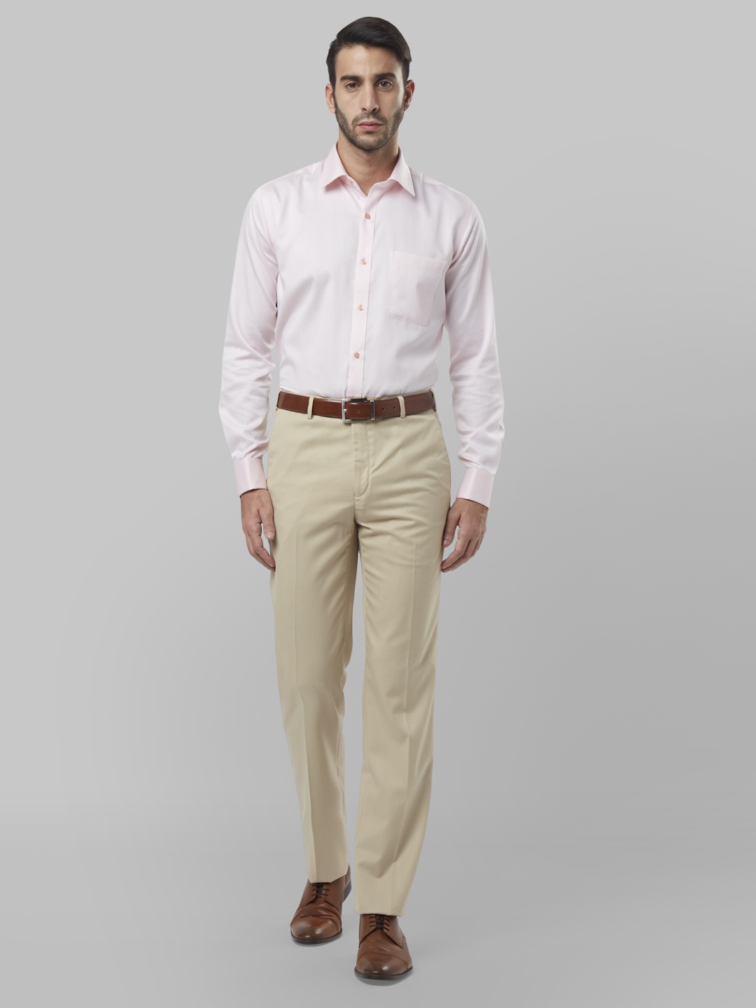 Raymond Men Beige Regular Fit Solid Formal Trousers