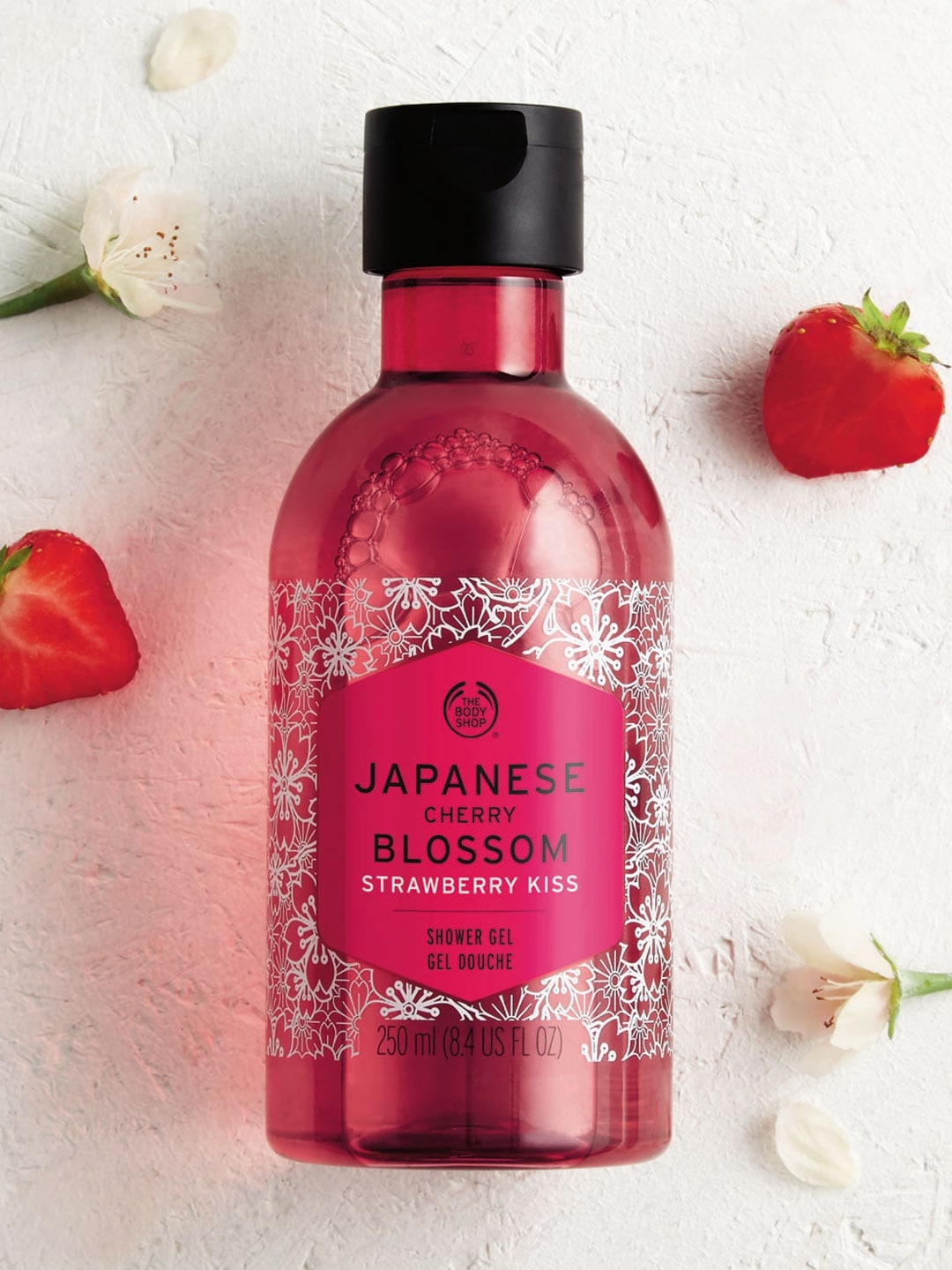 The Body Shop Japanese Cherry Blossom Strawberry Kiss Sustainable Shower Gel 250ml, Transparent