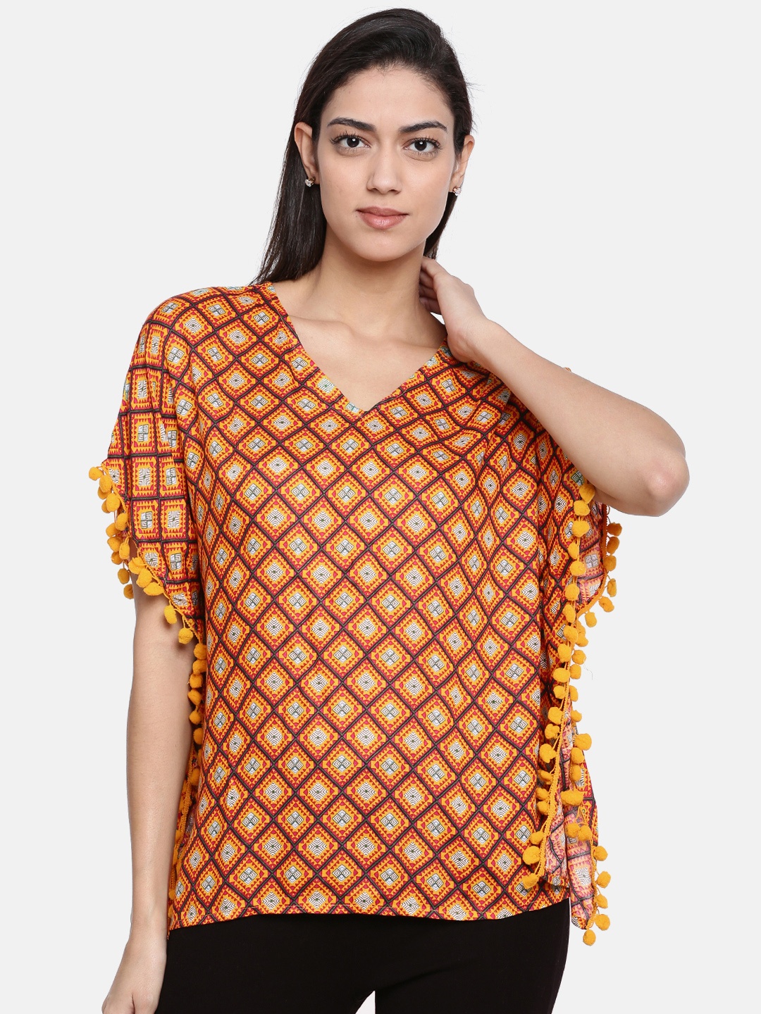 Bronz Women Mustard Yellow Tribal Printed Top