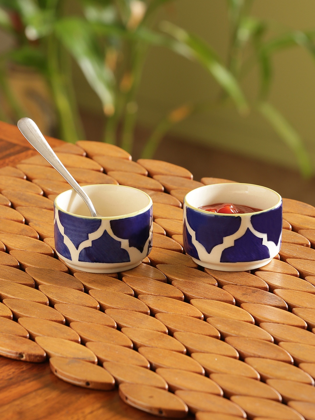 ExclusiveLane White & Blue Hand-Painted Ceramic Two dips of Morocco Chutney & Pickle Bowls
ExclusiveLane White & Blue Hand-Painted Ceramic Two dips of Morocco Chutney & Pickle Bowls