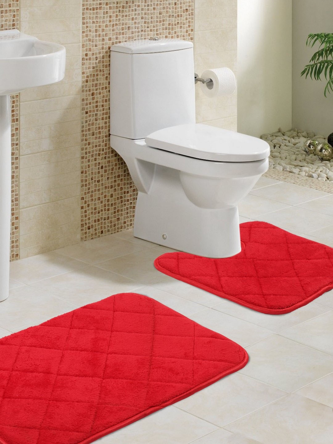 Lushomes Set of 2 Bath Rugs, Red