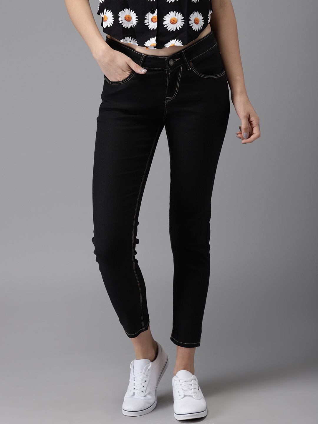 HERE&NOW Women Navy Skinny Fit Mid-Rise Cropped Clean Look Stretchable Jeans, Navy blue
HERE&NOW Women Navy Skinny Fit Mid-Rise Cropped Clean Look Stretchable Jeans, Navy blue