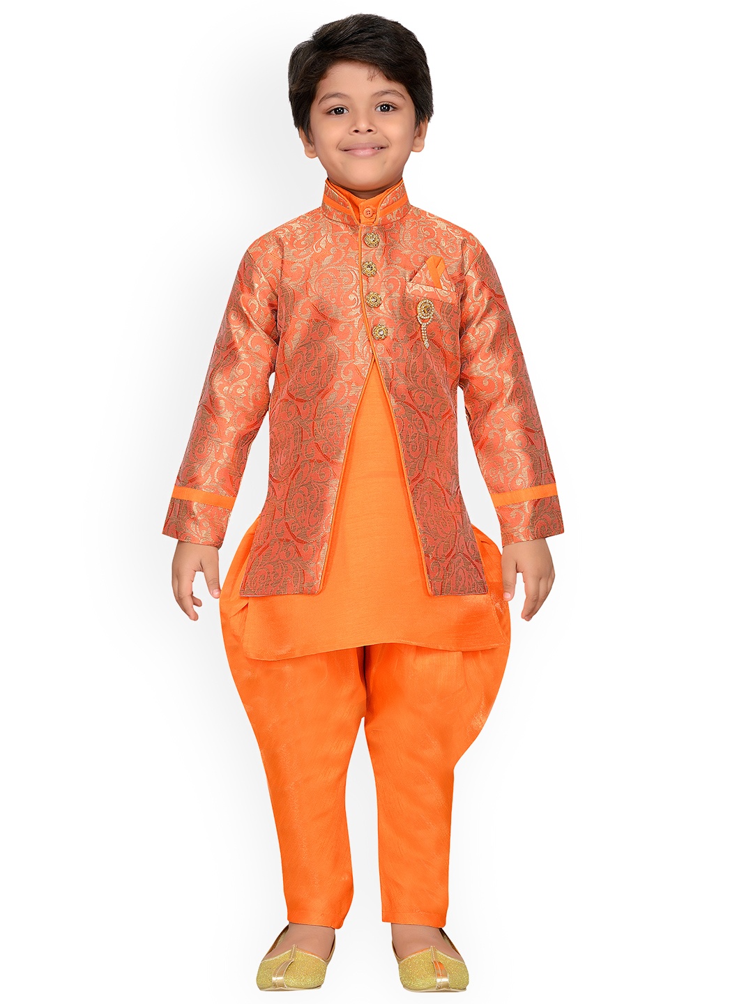 Aj DEZInES Boys Orange Sherwani Set