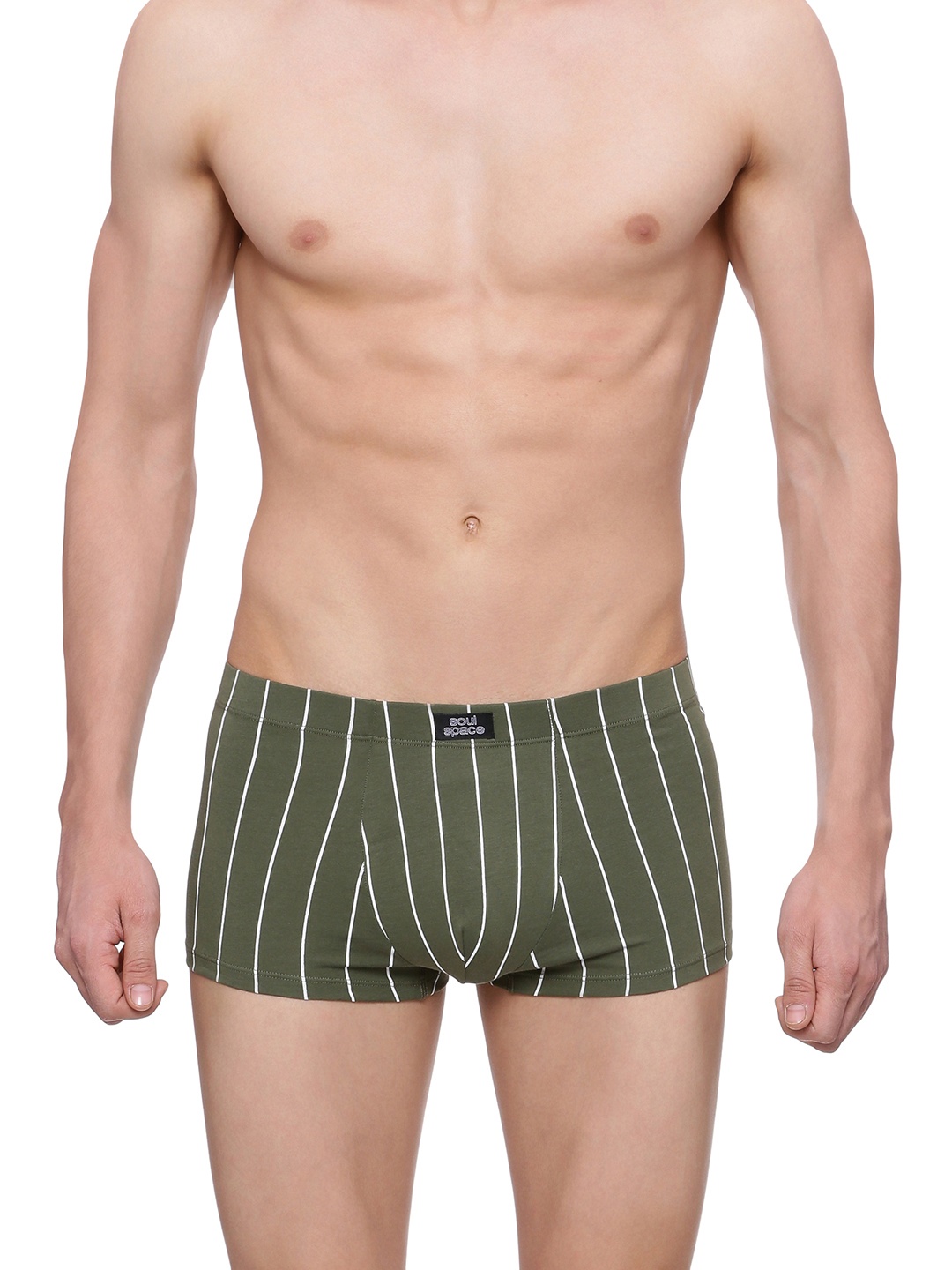 Soul Space Men Olive Green Striped Trunk ME12