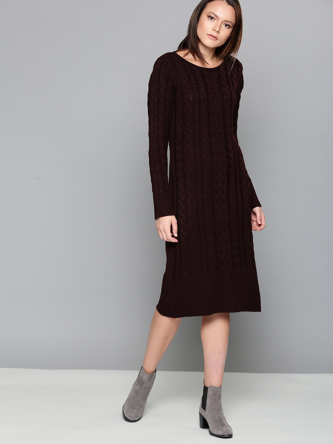 Chemistry Women Maroon Self-Design Jumper Dress
