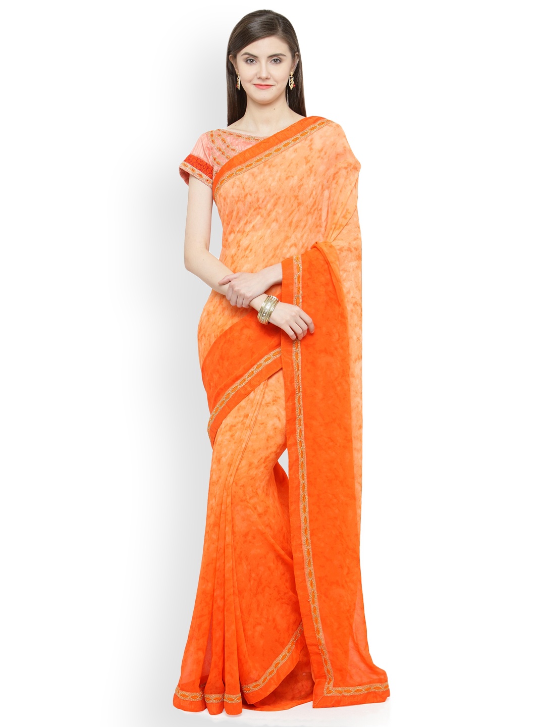Shaily Orange Georgette Printed Saree