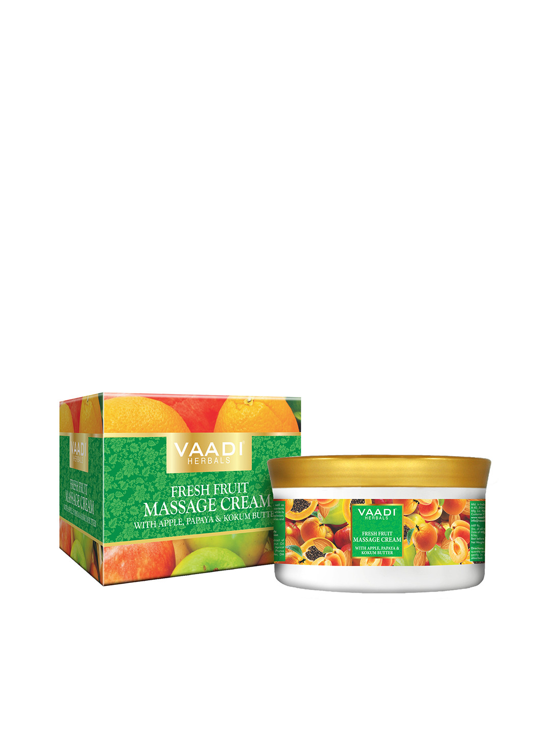 Vaadi Herbals Fresh Fruit Massage Cream with Apple Orange Papaya & Kokum Butter - 150g
Vaadi Herbals Fresh Fruit Massage Cream with Apple Orange Papaya & Kokum Butter - 150g