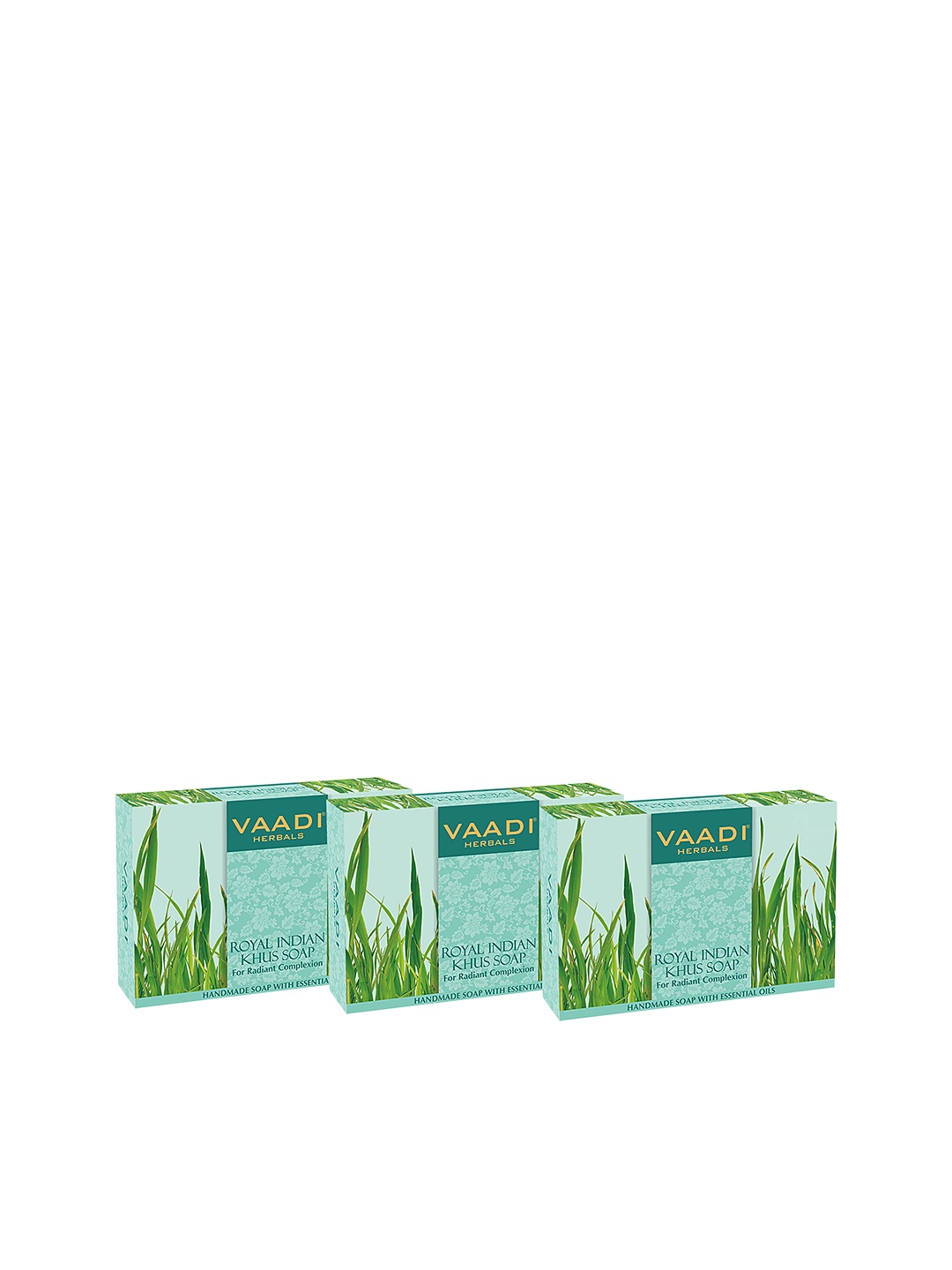 Vaadi Herbals Set of 3 Royal Indian Khus Soaps with Olive & Soyabean Oil - 75g each, Green
Vaadi Herbals Set of 3 Royal Indian Khus Soaps with Olive & Soyabean Oil - 75g each, Green