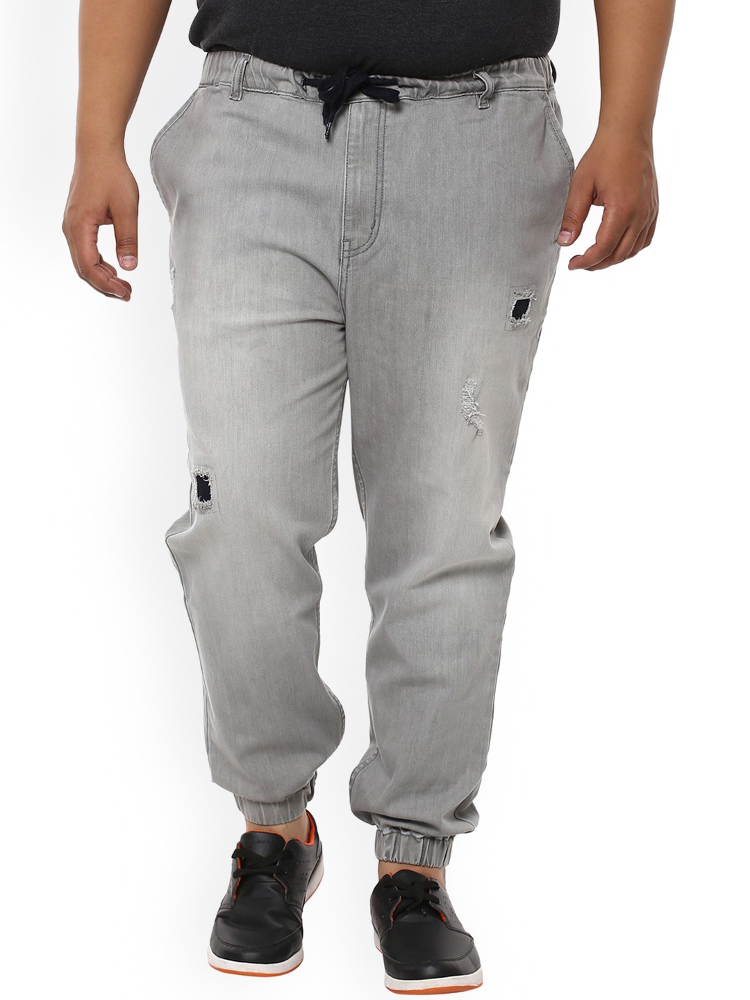 John Pride Plus Size Men Grey Jogger Mid-Rise Low Distress Jeans
