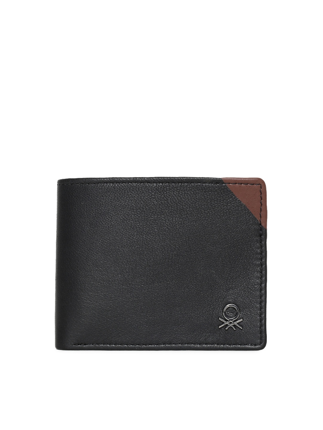 United Colors of Benetton Men Black Solid Two Fold Wallet