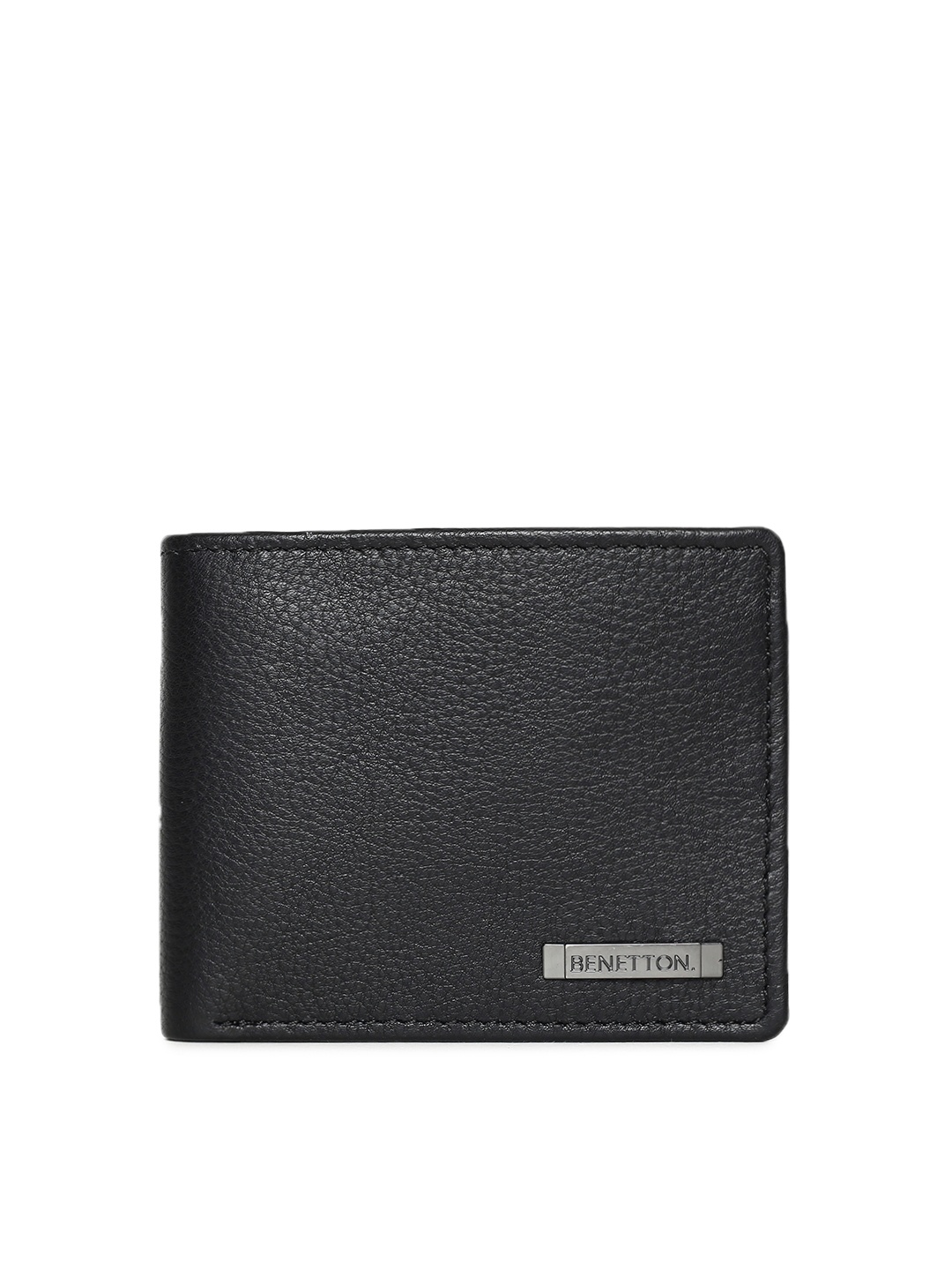 United Colors of Benetton Men Black Solid Two Fold Wallet