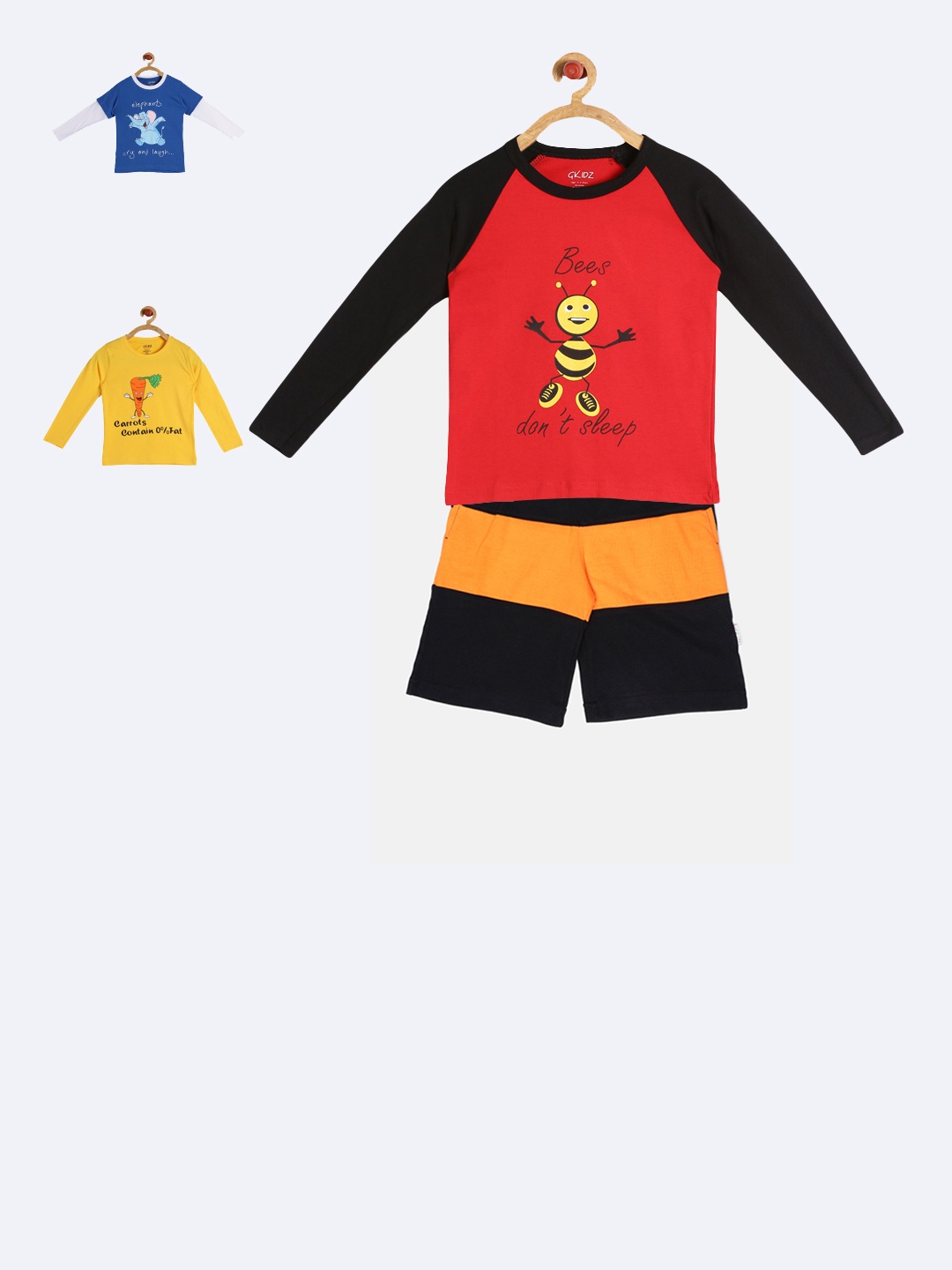 GKIDZ Boys Pack of 3 Printed T-shirts with Shorts, Yellow
