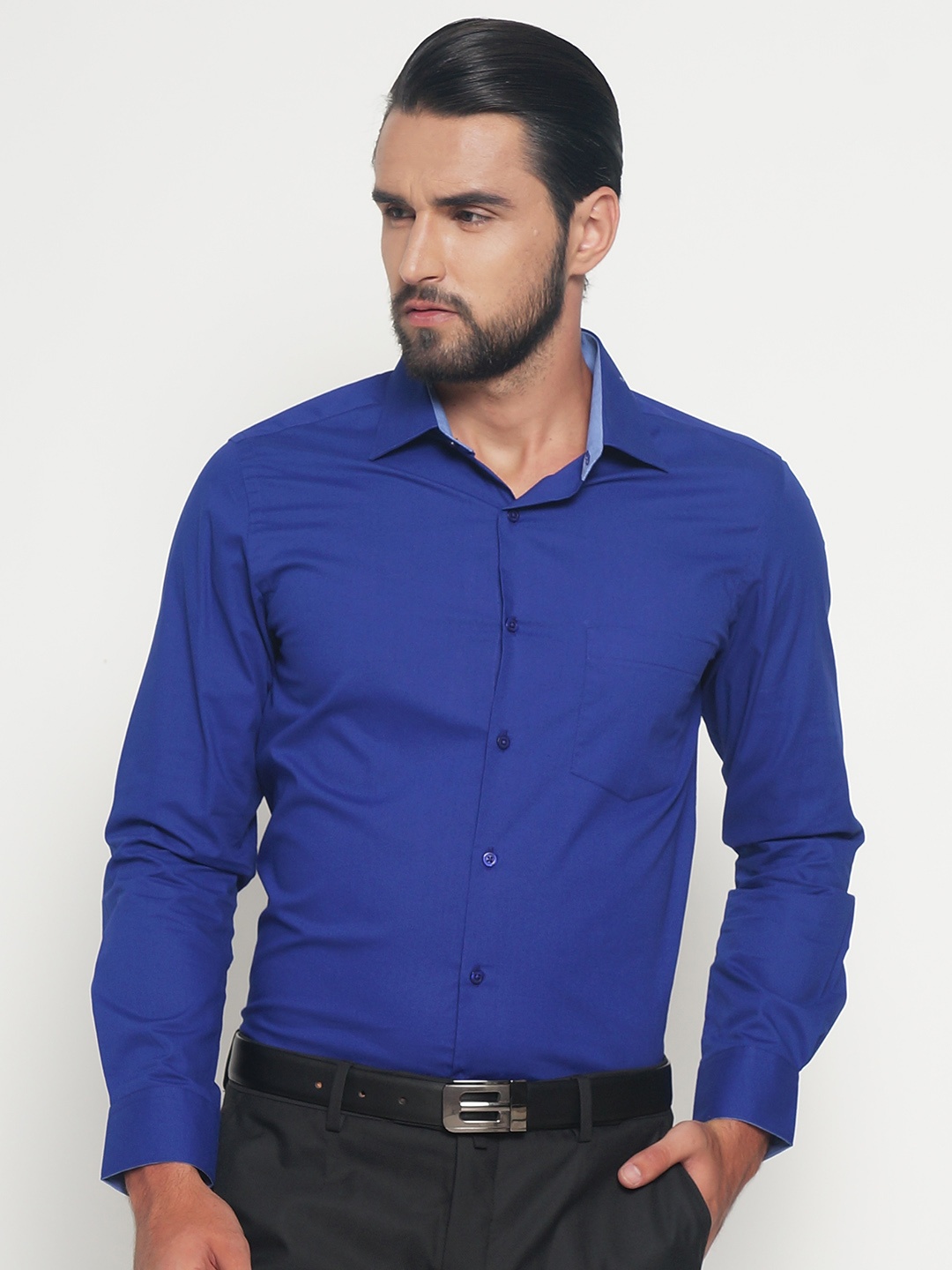 IVOC Men Blue Slim Fit Solid Formal Shirt