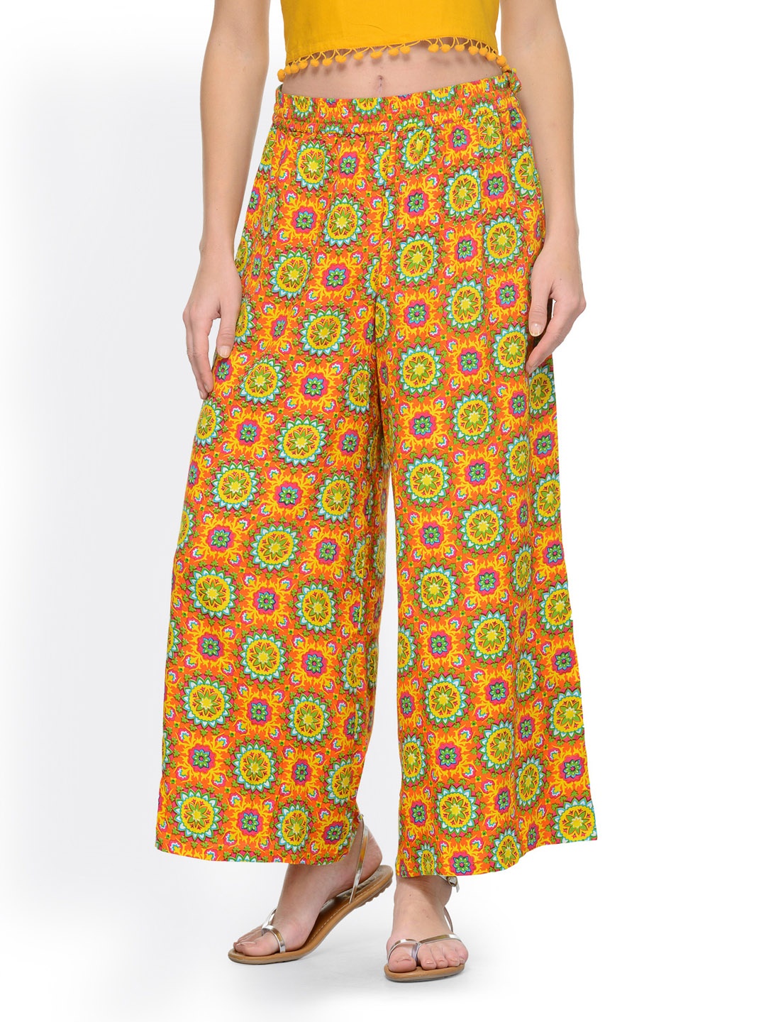 Varanga Women Mustard Yellow Printed Straight Palazzos