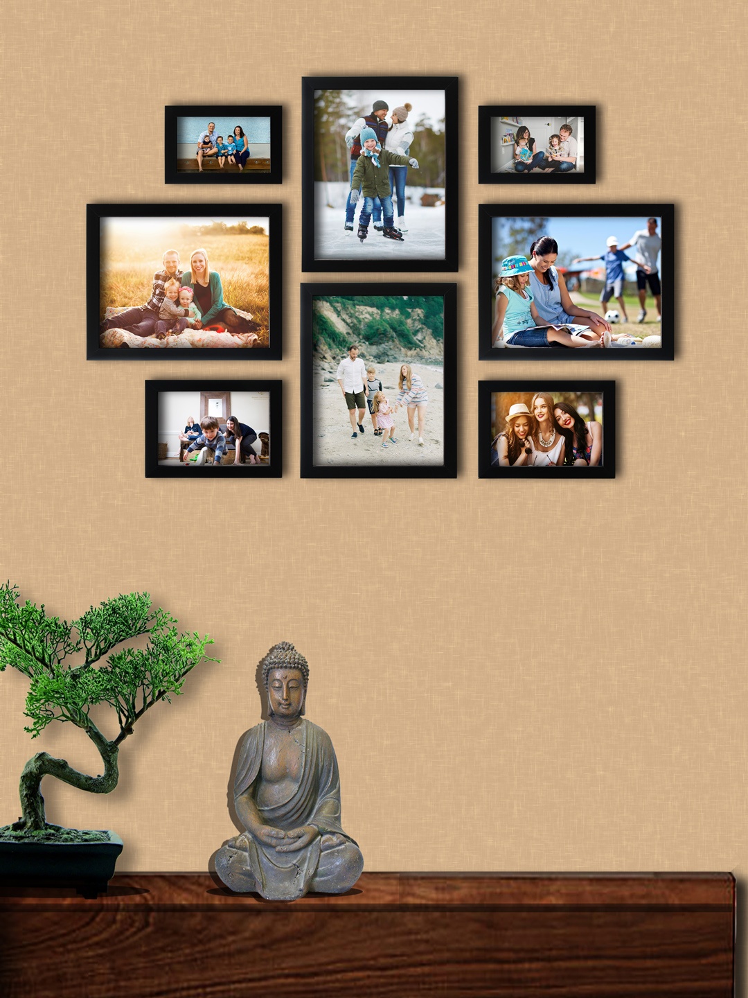 Random Set of 8 Black Solid Photo Frames
