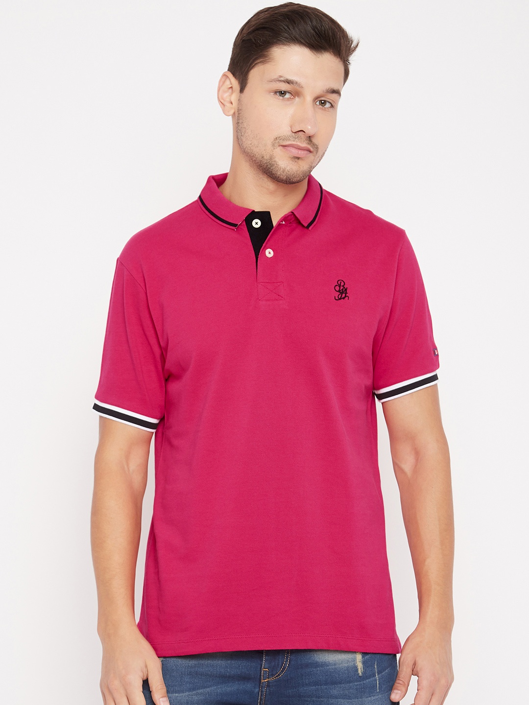 Being Human Men Fuchsia Solid Polo Collar Pure Cotton T-shirt