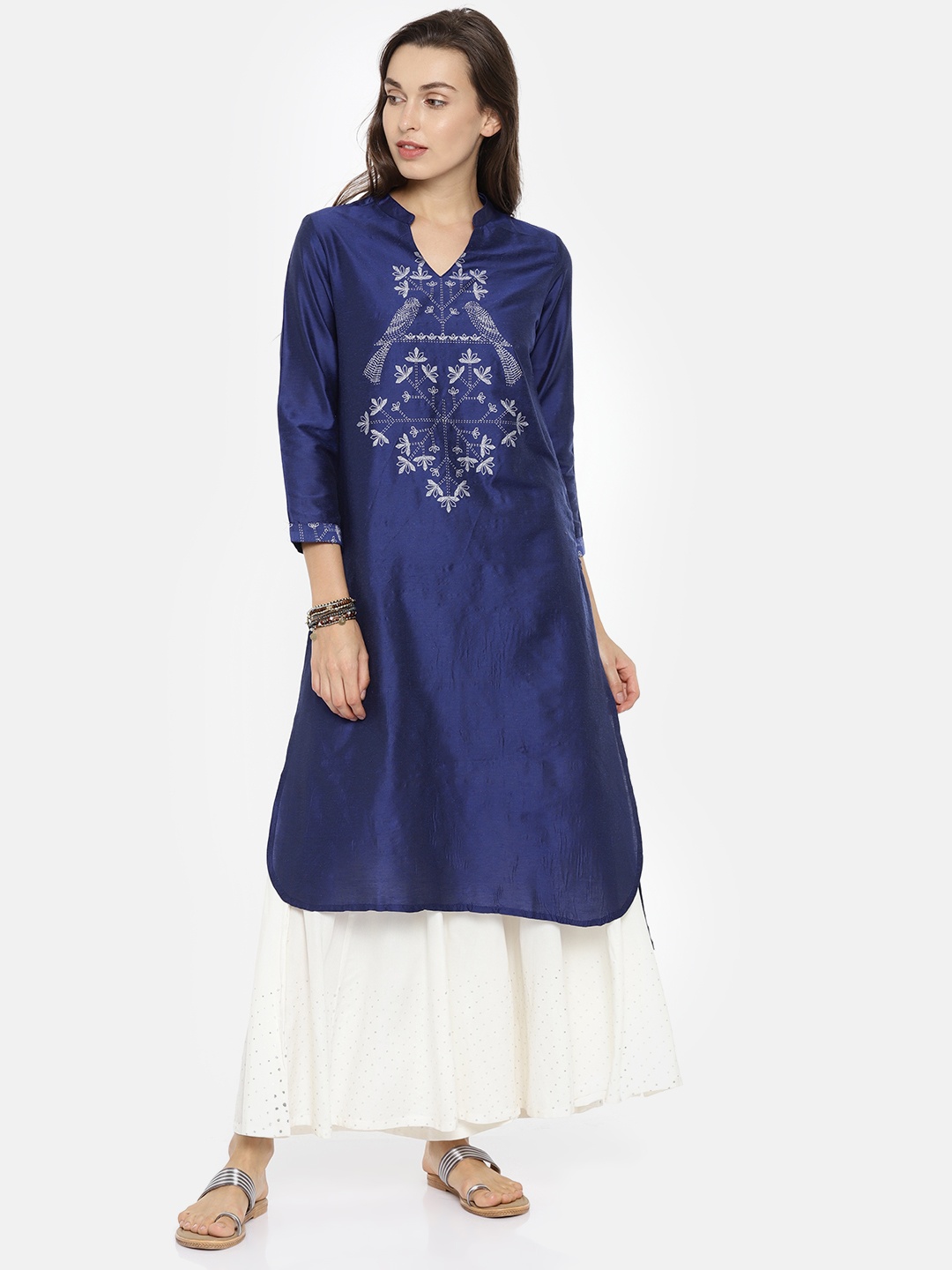 Global Desi Women Blue Ethnic Printed Straight Kurta