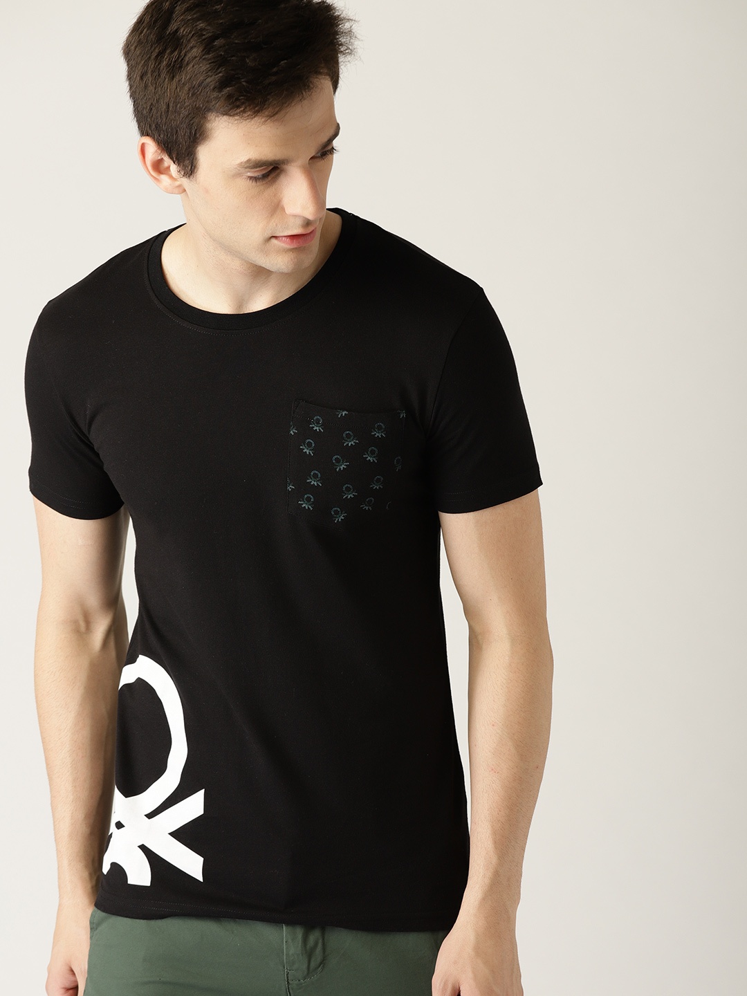 United Colors of Benetton Men Black Solid Round Neck T-shirt
