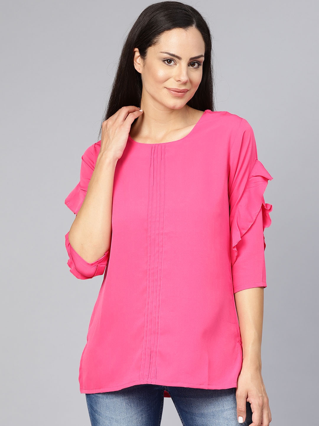 Shree Pink Solid Ruffled Tunic