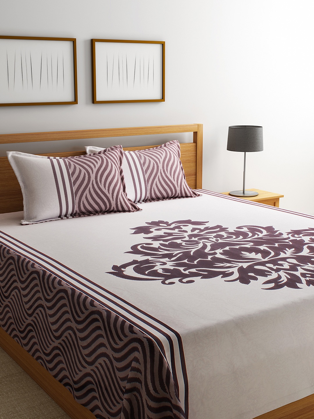 ROMEE Off-White & Burgundy Printed 220 TC Reversible Double Bed Cover with 2 Pillow Covers
ROMEE Off-White & Burgundy Printed 220 TC Reversible Double Bed Cover with 2 Pillow Covers