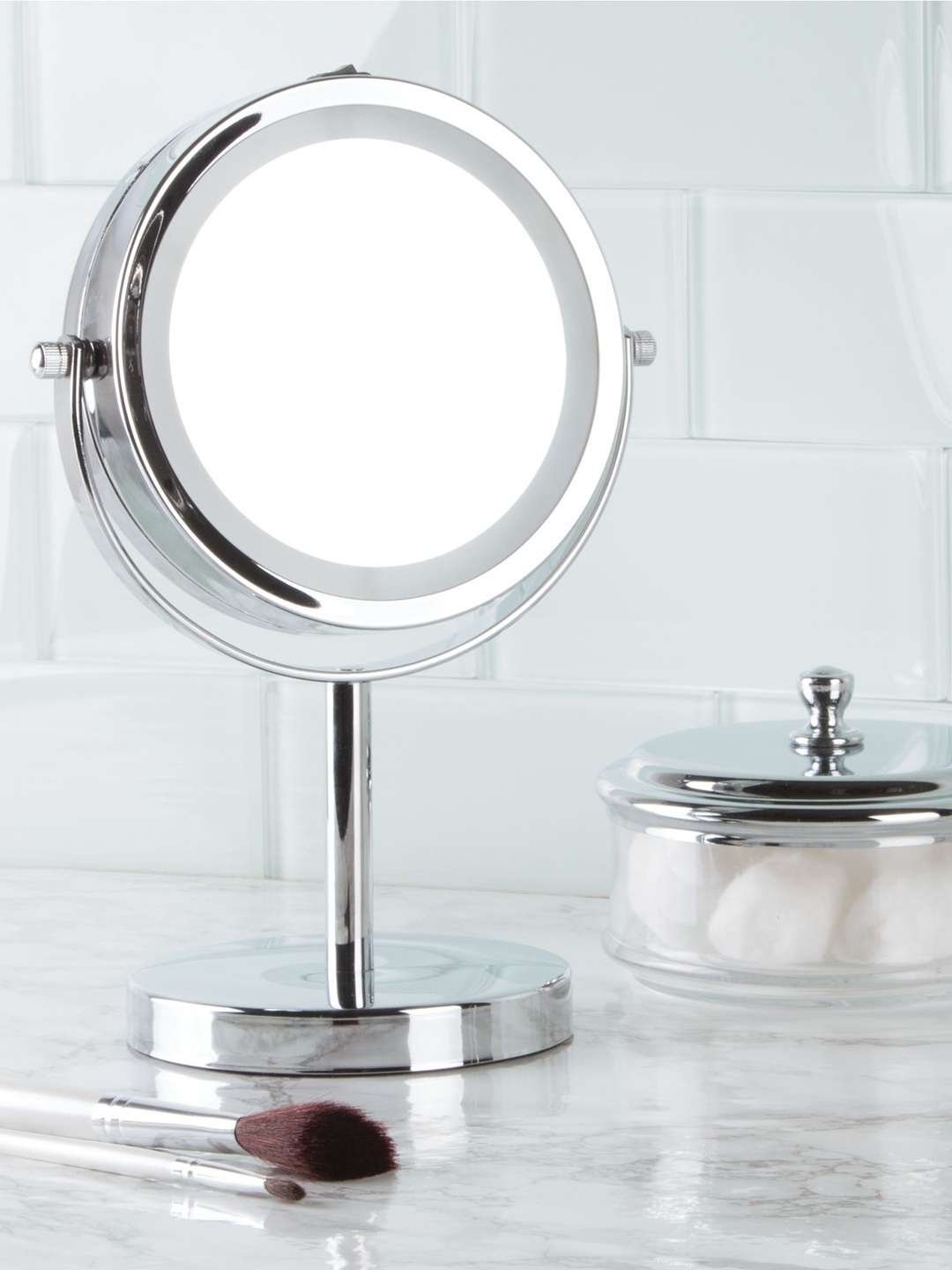 InterDesign Silver-Toned Round Bathroom Mirror