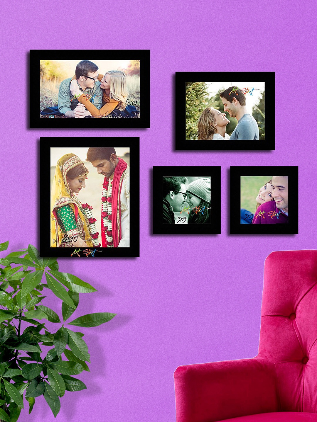 Art Street Black Solid Set Of 5 Wall Photo Frames