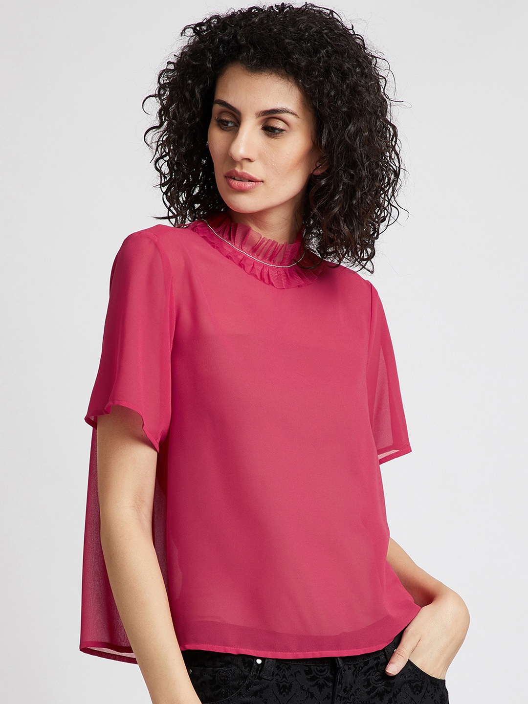 Kazo Women Pink Solid Boxy Top