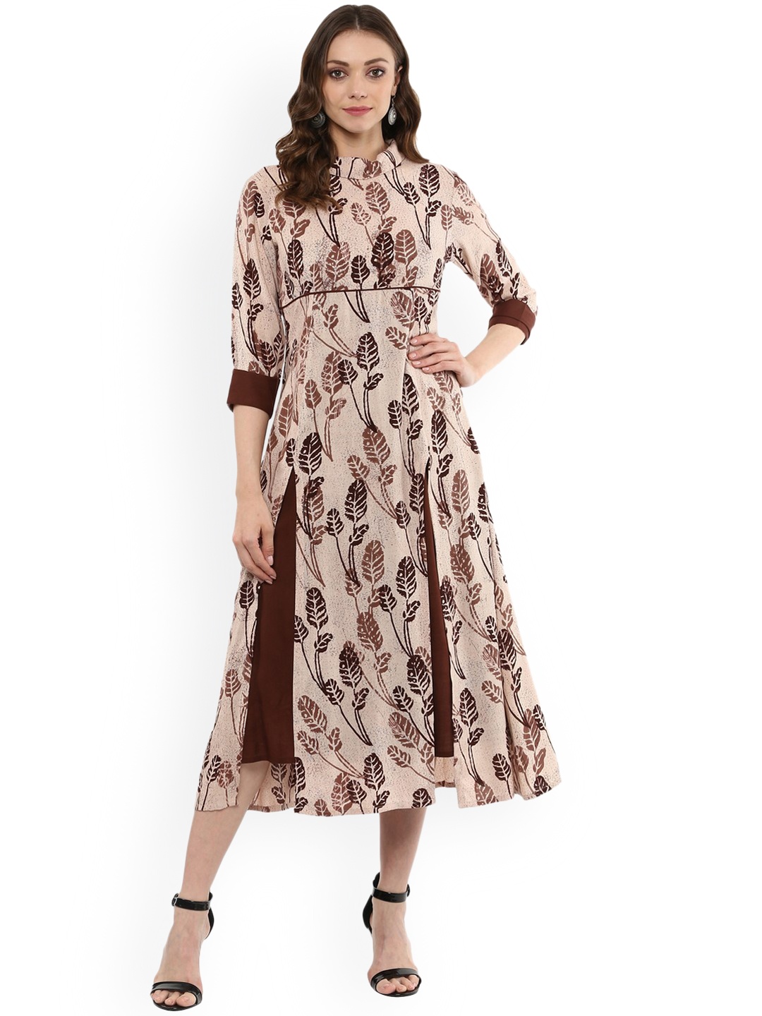 Idalia Women Coffee Brown Printed A-Line Dress