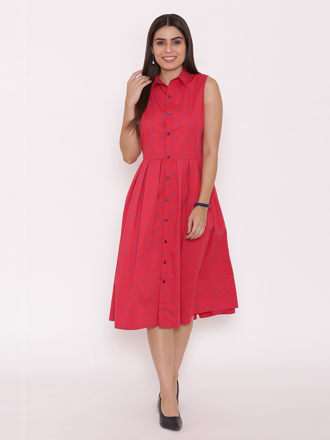 Yaadleen Women Red Printed Shirt Dress