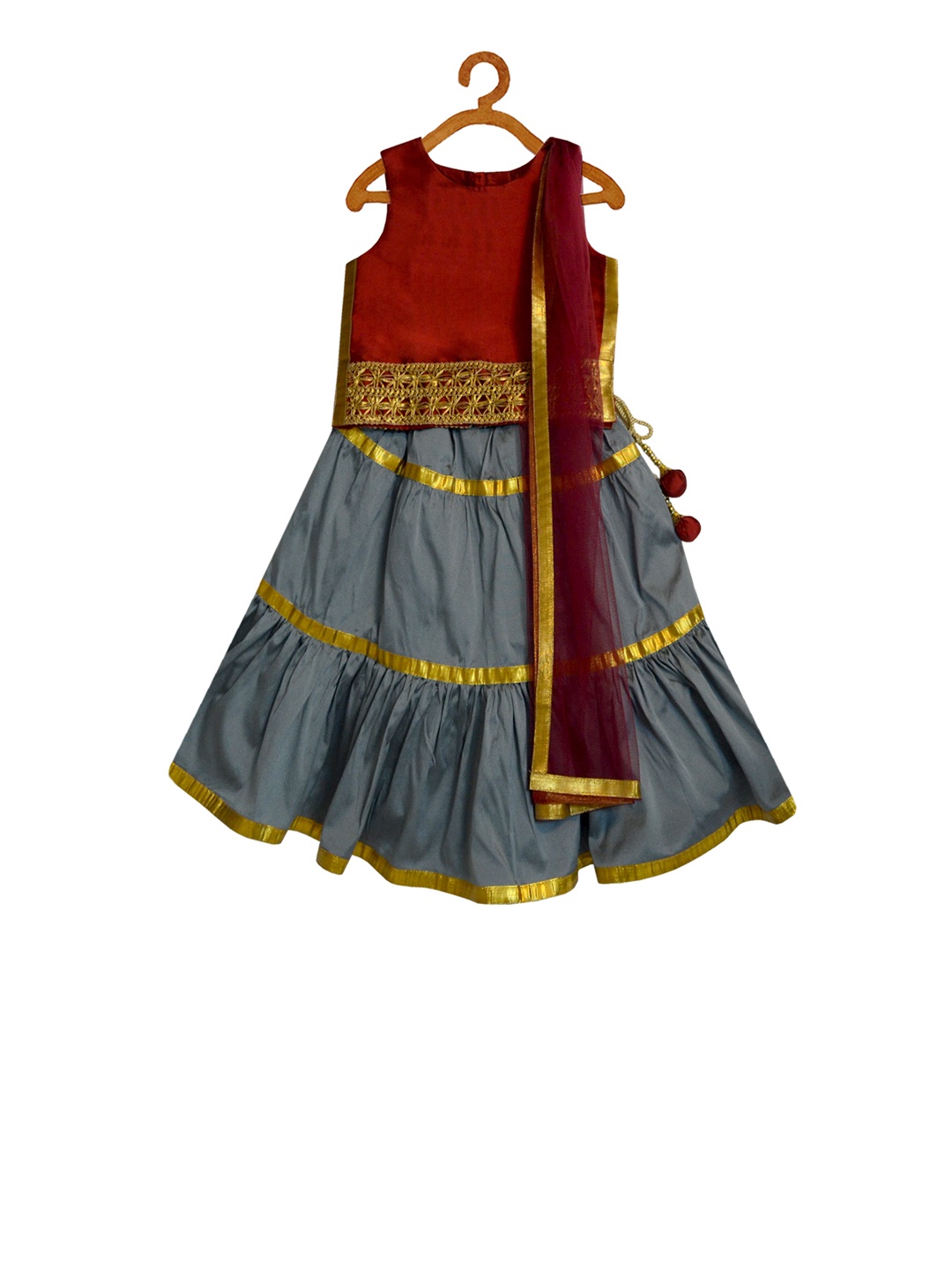 A.T.U.N All Things Uber Nice Girls Maroon & Grey Solid Ready to Wear Lehenga & Blouse with Dupatta
A.T.U.N All Things Uber Nice Girls Maroon & Grey Solid Ready to Wear Lehenga & Blouse with Dupatta