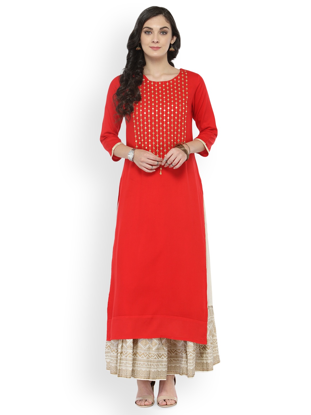Varanga Women Red Solid Straight Kurta