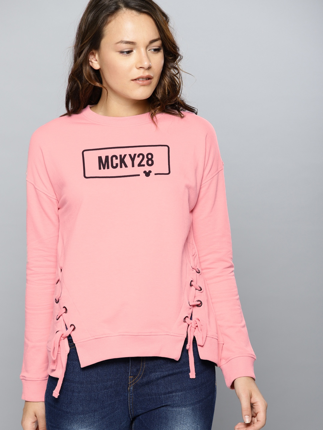 Kook N Keech Disney Women Pink Printed Lace Up Sweatshirt