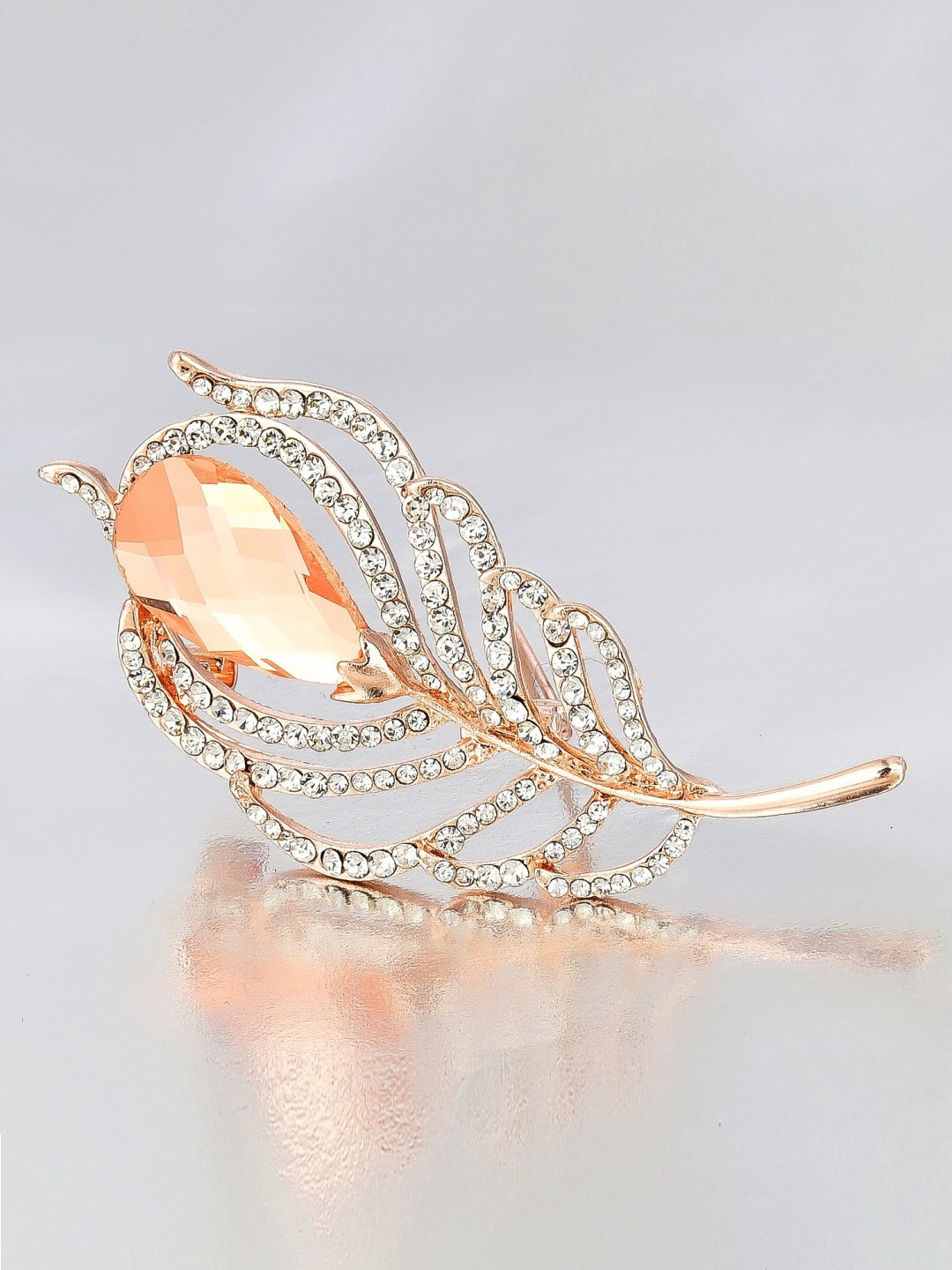 Crunchy Fashion Women Gold-Toned & Peach-Coloured Stone-Studded Feather Leaf-Shaped Brooch
Crunchy Fashion Women Gold-Toned & Peach-Coloured Stone-Studded Feather Leaf-Shaped Brooch