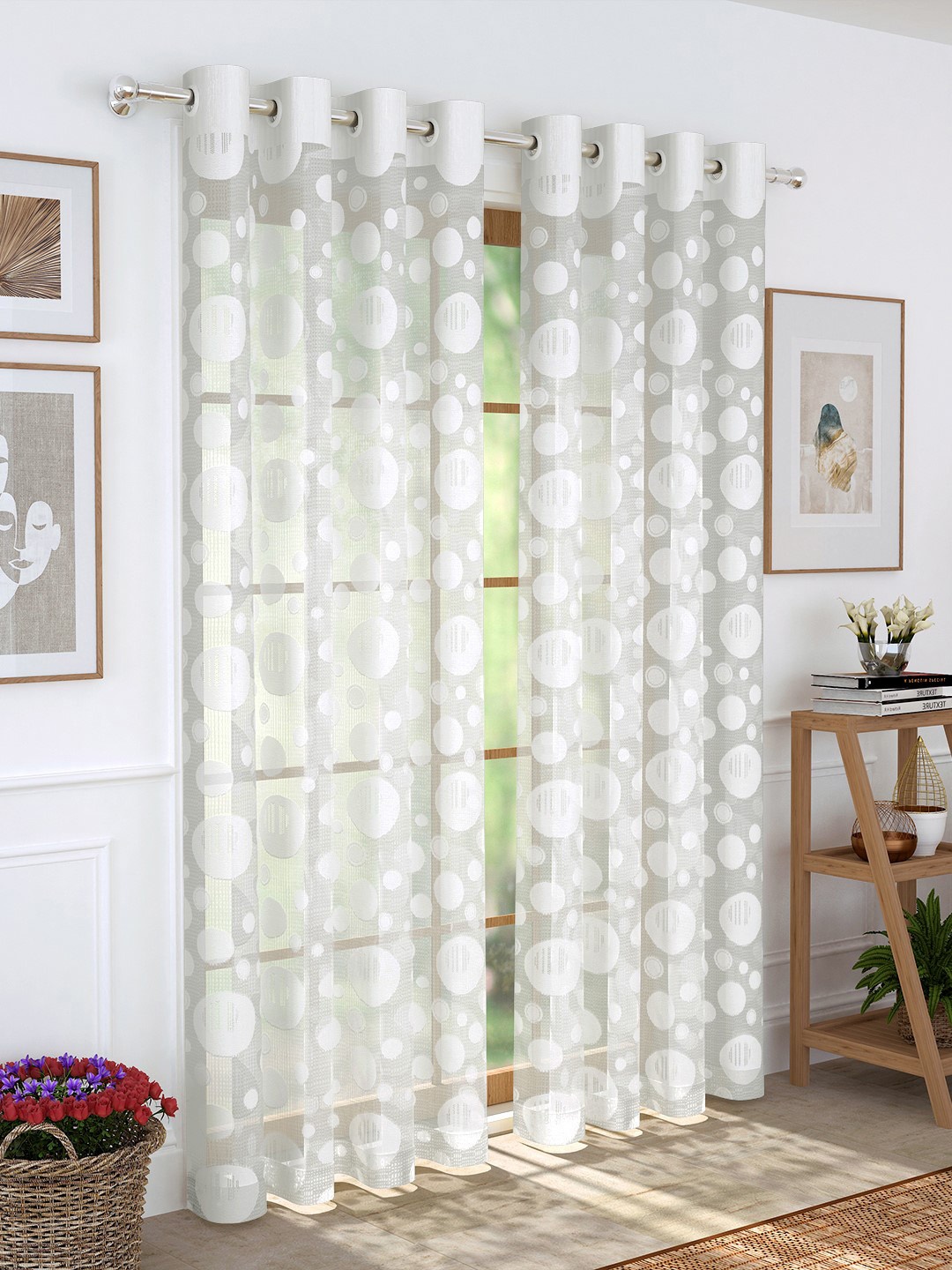 Story@home White Set of 2 Semi Sheer 200GSM Door Curtains