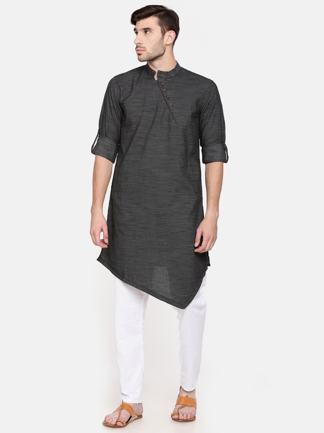 Freehand Men Black Solid Straight Kurta