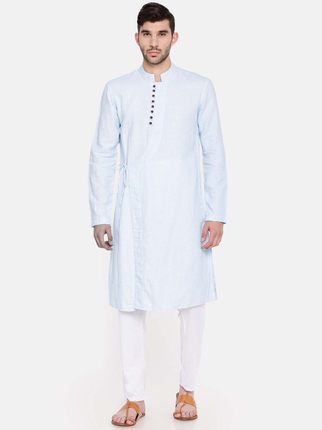Freehand Men Blue Checked Straight Kurta