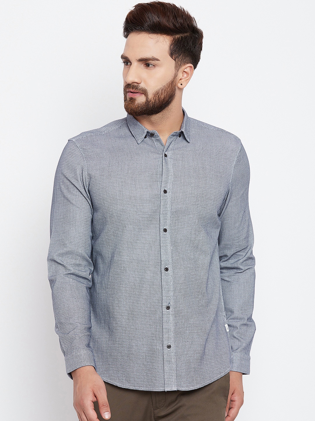 Blackberrys Men Grey Slim Fit Self Design Casual Shirt