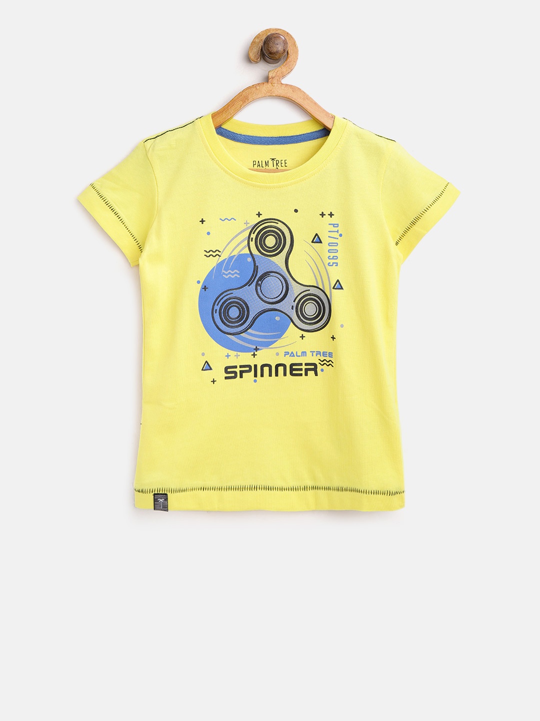 Palm Tree Boys Yellow Printed Round Neck T-shirt