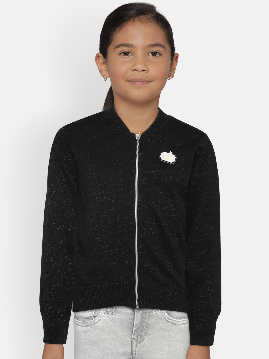 Gini and Jony Girls Black Solid Sweater