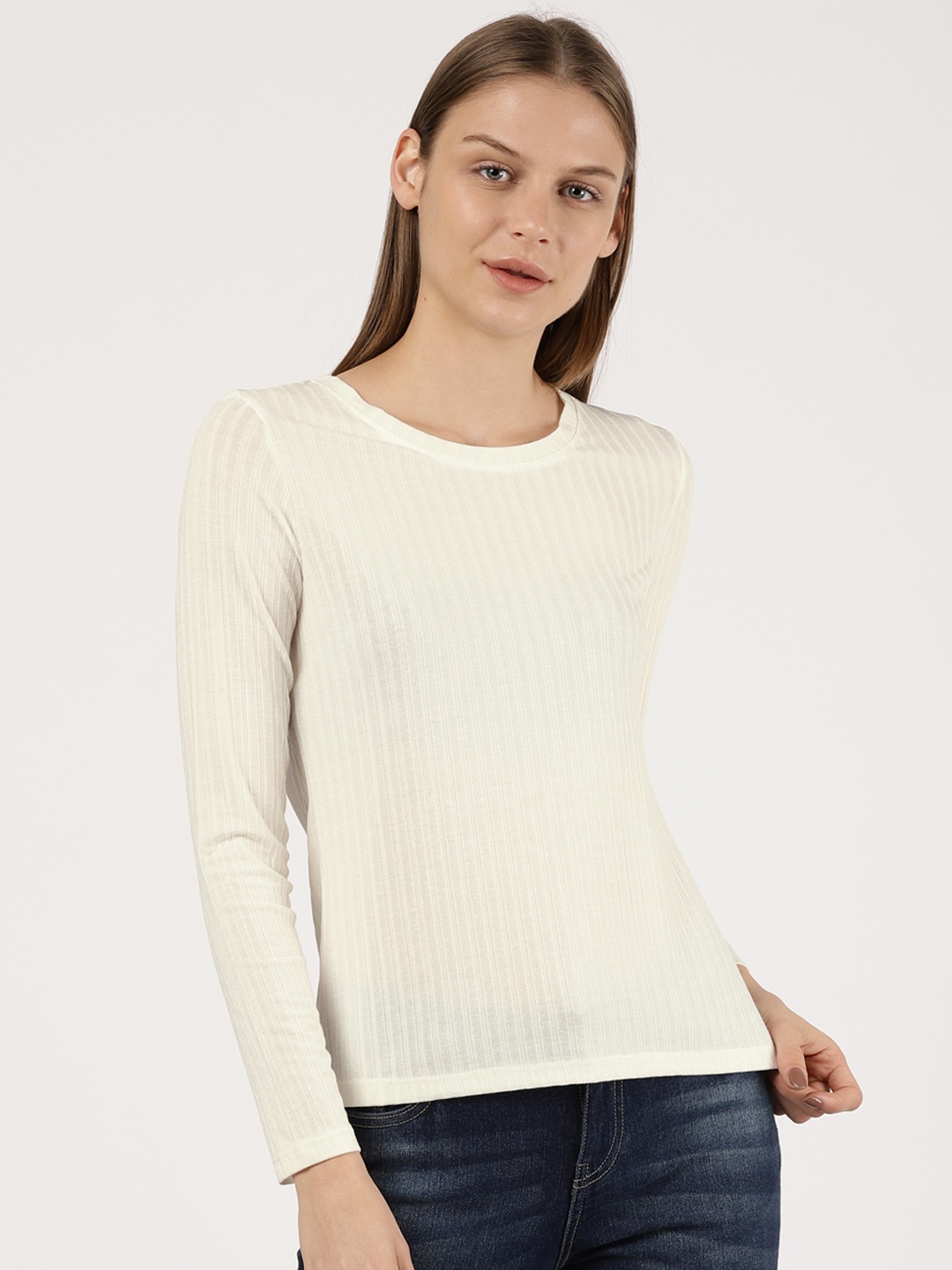 ether Women White Self Design Top