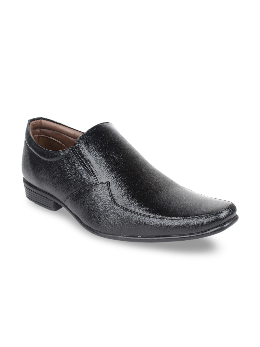 Guava Men Black Textured Formal Slip-On Shoes
