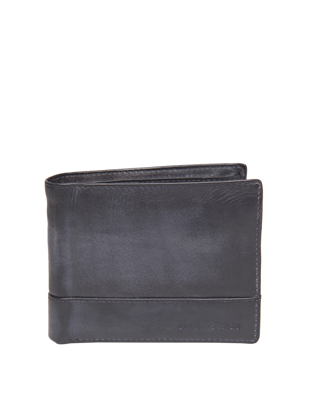 Lino Perros Men Navy Leather Solid Two Fold Wallet, Navy blue