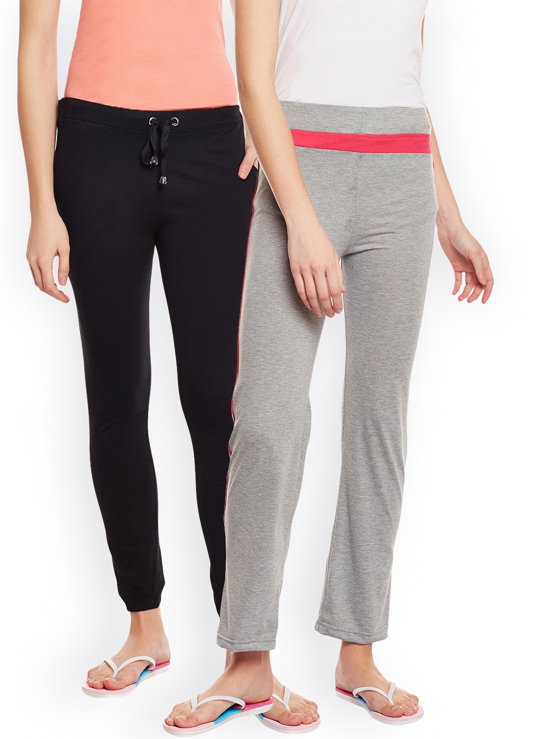 VIMAL JONNEY Women Grey & Black Solid Pack of 2 Lounge Pants F4BLK_F2MLNG
