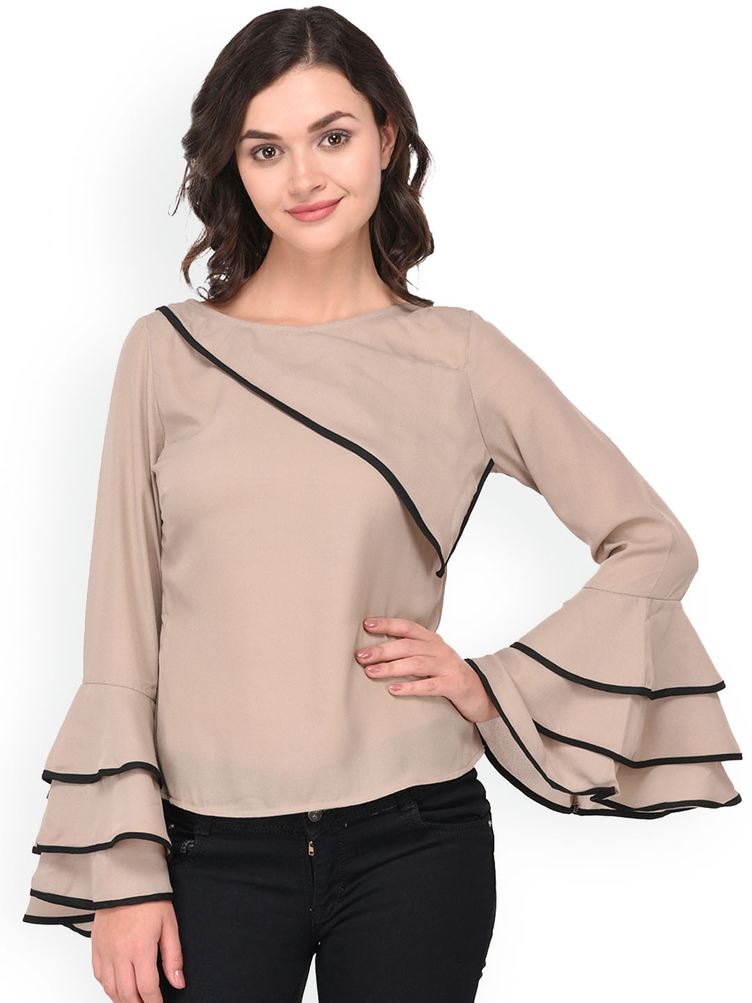 PURYS Women Taupe Solid Top