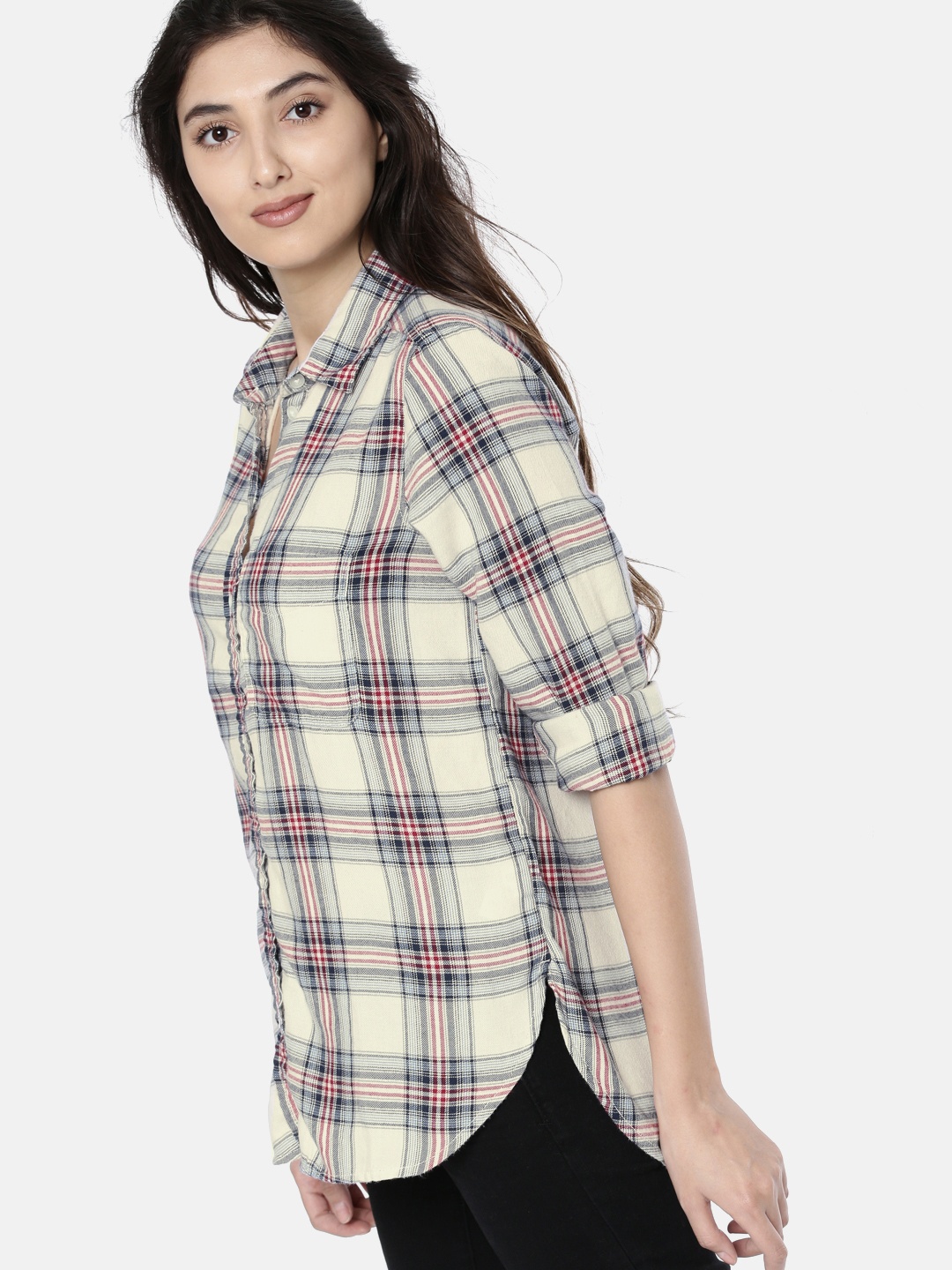 AMERICAN EAGLE OUTFITTERS Women Off-White & Blue Regular Fit Checked High-Low Casual Shirt
AMERICAN EAGLE OUTFITTERS Women Off-White & Blue Regular Fit Checked High-Low Casual Shirt