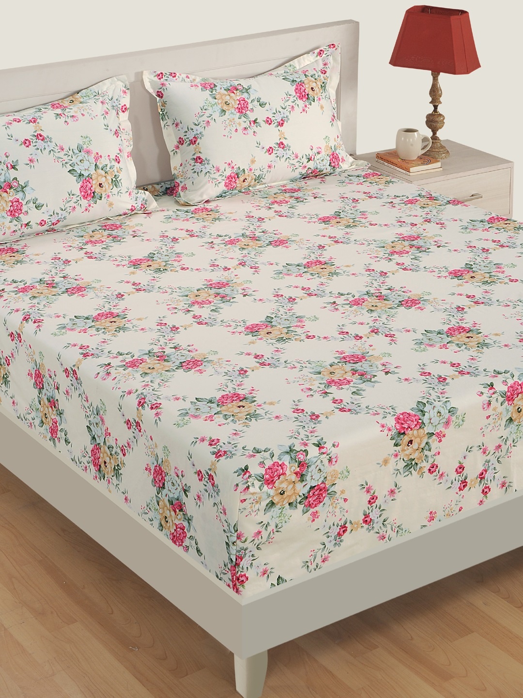 Swayam Pink & Cream Floral Printed Cotton Satin Zinnia King Fitted Bedsheet Set 250TC
Swayam Pink & Cream Floral Printed Cotton Satin Zinnia King Fitted Bedsheet Set 250TC