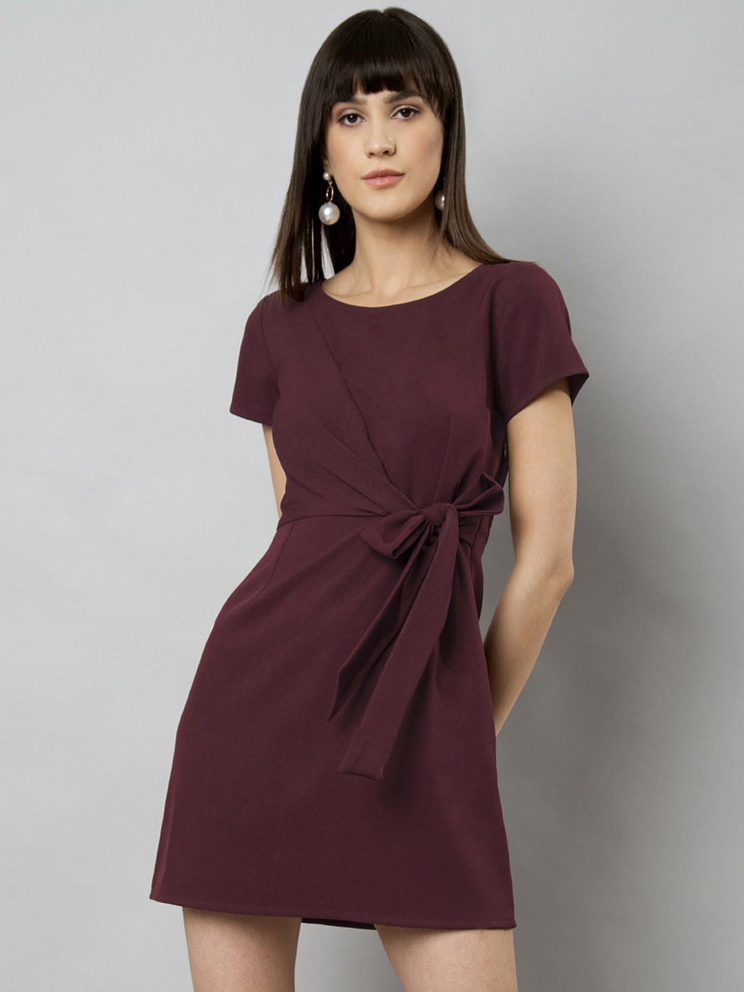 FabAlley Women Burgundy Solid Fit and Flare Dress