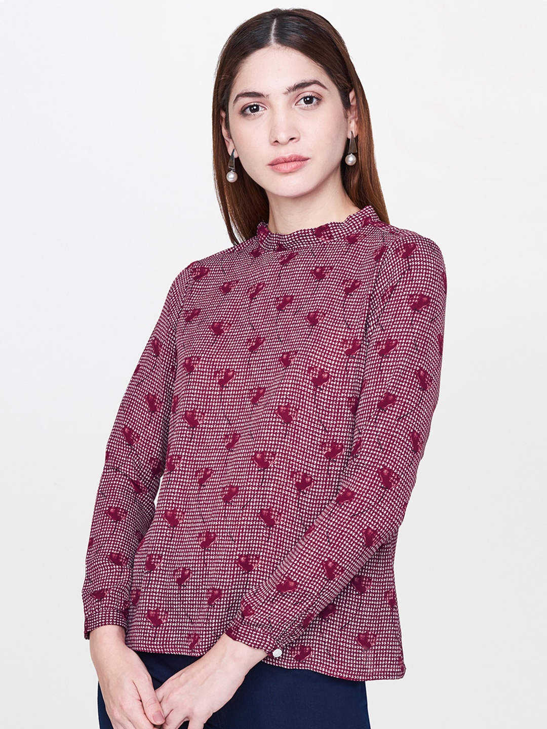 AND Women Burgundy Printed Top
